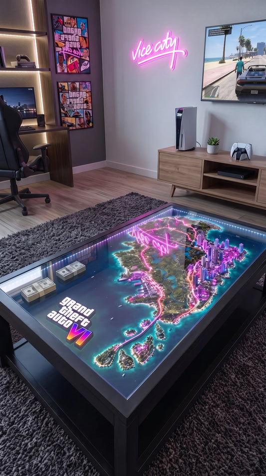 ViceCity - Tavolino da salotto LED con mappa al neon