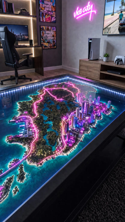 ViceCity - Tavolino da salotto LED con mappa al neon